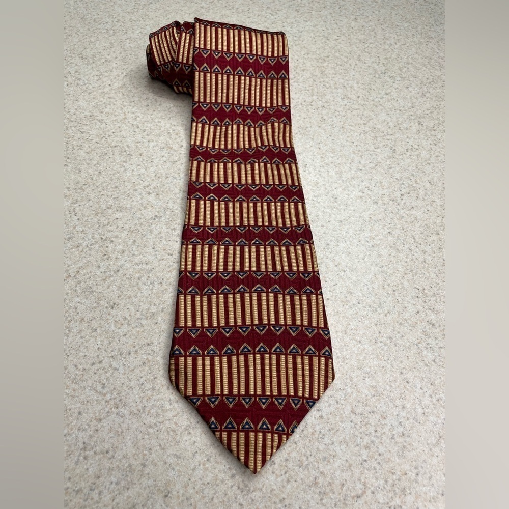 Bill Blass Black Label Silk Gold Burgundy 58” Long 4” Wide